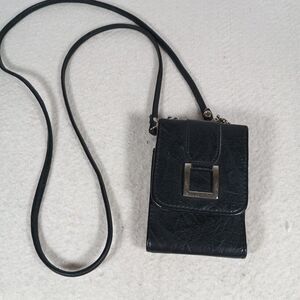 Three Stars Black Faux Leather Mini Crossbody Phone Purse Wallet Bag ID Holder